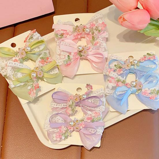 Girl Hair Pin Thin Organza Lace Embroidery Flower Lace Imitation Pearls Decor Hair Clip Spring Forest Style Hairpin