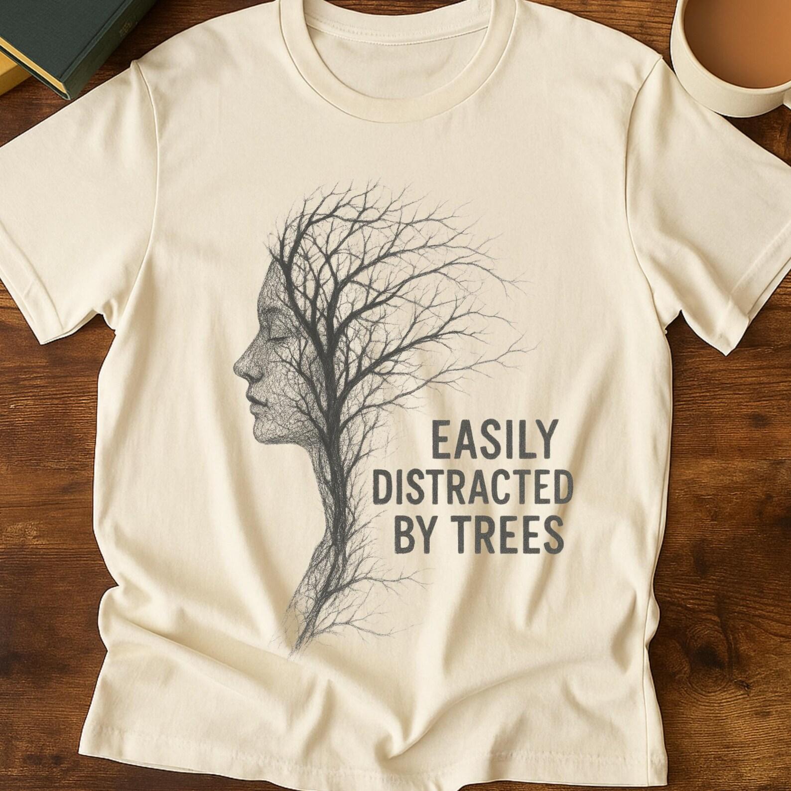 Easily Distracted By Trees Shirt • Charcoal Nature Art Tee S