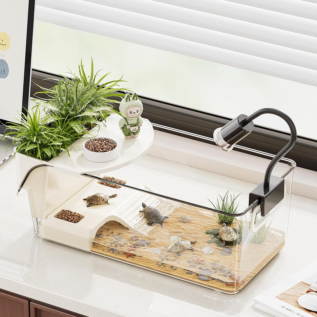 Turtle & Small Reptile Breeding Tank with Sunning Platform - Ecological Desktop Landscaping for Living Room