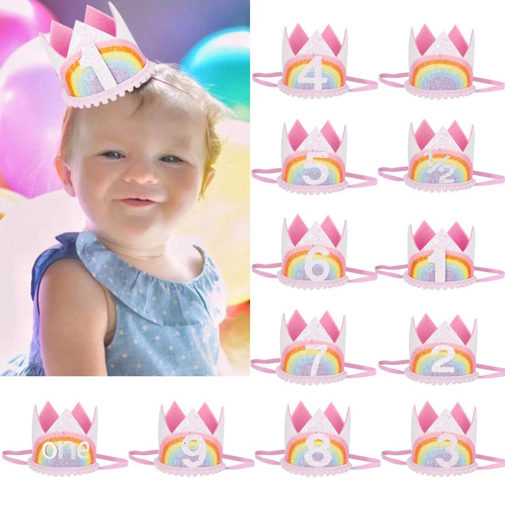 Newborn Baby Rainbow Crown Lace Princess Cute Hairband Headband Baby Infant Boys Girls Birthday Party Show Photo Headdress Gift