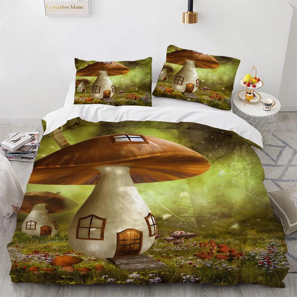 Comforter 3D Print Mushroom Bedding Sets Pastoral 200X200 Flower Bedroom Set Queen Home Bed Set For Girls