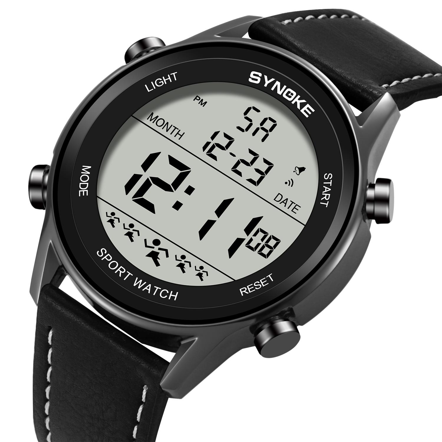 

Men s Digital Sport Watch Leather Strap 9855 Electrical Wristwatch Big Screen 50M Waterproof reloj hombre чёрный