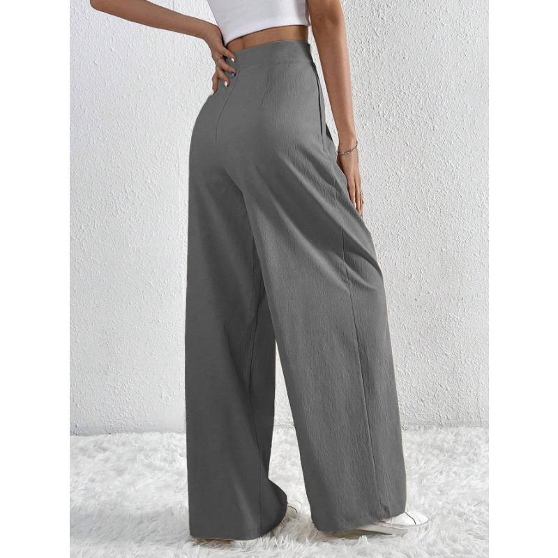 Women High Waist Cross Pleated Wide Leg Pants Casual Loose Trousers