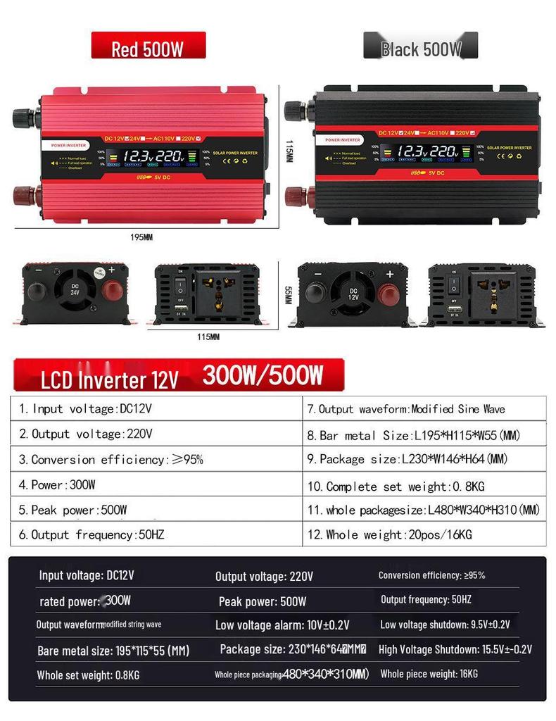 4000W Digital Car Power Inverter 12V/24V to 110V/220V