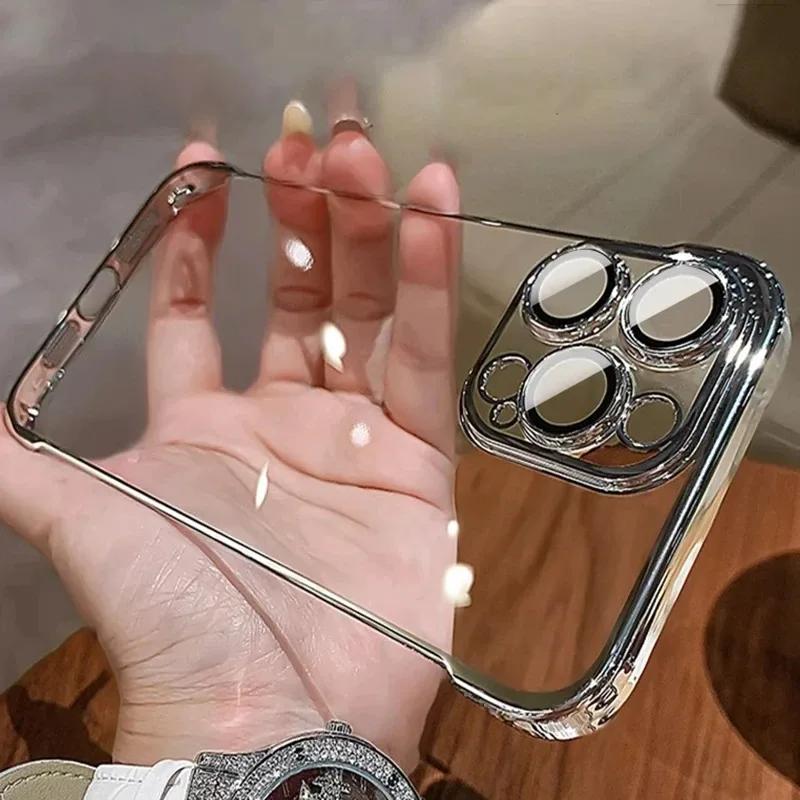 Luxury Plating Ultra Thin Clear Phone Case For iPhone 16 15 14 13 12 11 Pro Max 16 Plus Hard Shockproof Transparent Hard Cover