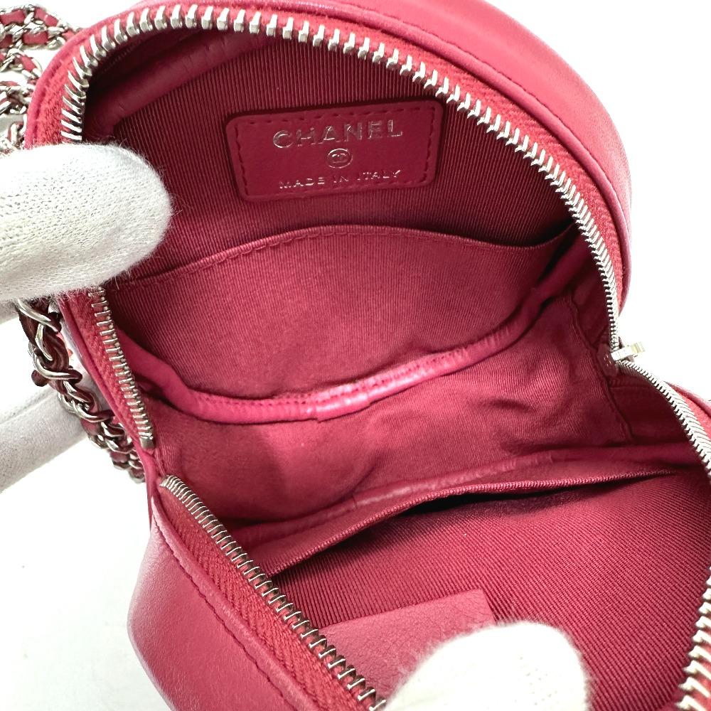 CHANEL CC Mark Round Chain Shoulder Bag Lambskin Leather pink