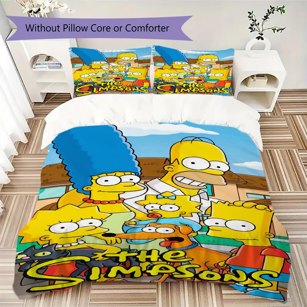 Pościel z wzorem rodziny Simpsonów Zestaw kołdry Poszewka na kołdrę Poszewka na poduszkę Dekoracja domu Prezent urodzinowy (1 * poszwa na kołdrę + 2 * poszewki na poduszki bez rdzenia)85