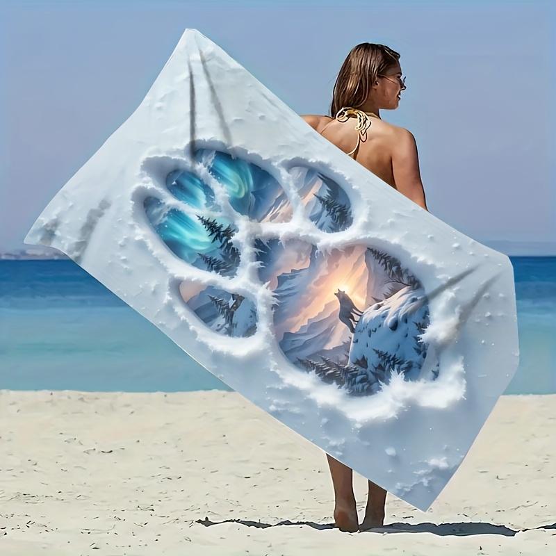 Ins Stil Mikrofaser Strandtuch 1 Stück Wasserdicht Sandfest 2D Flach Bedruckt Wolf Ästhetik Winterlandschaft Picknickmatte Sommer Schwimmen