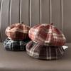 Plaid Beret Children'S Season Big Head Circumference Showing Face Small Pumpkin Hat Retro Literary Temperament Painter Hat