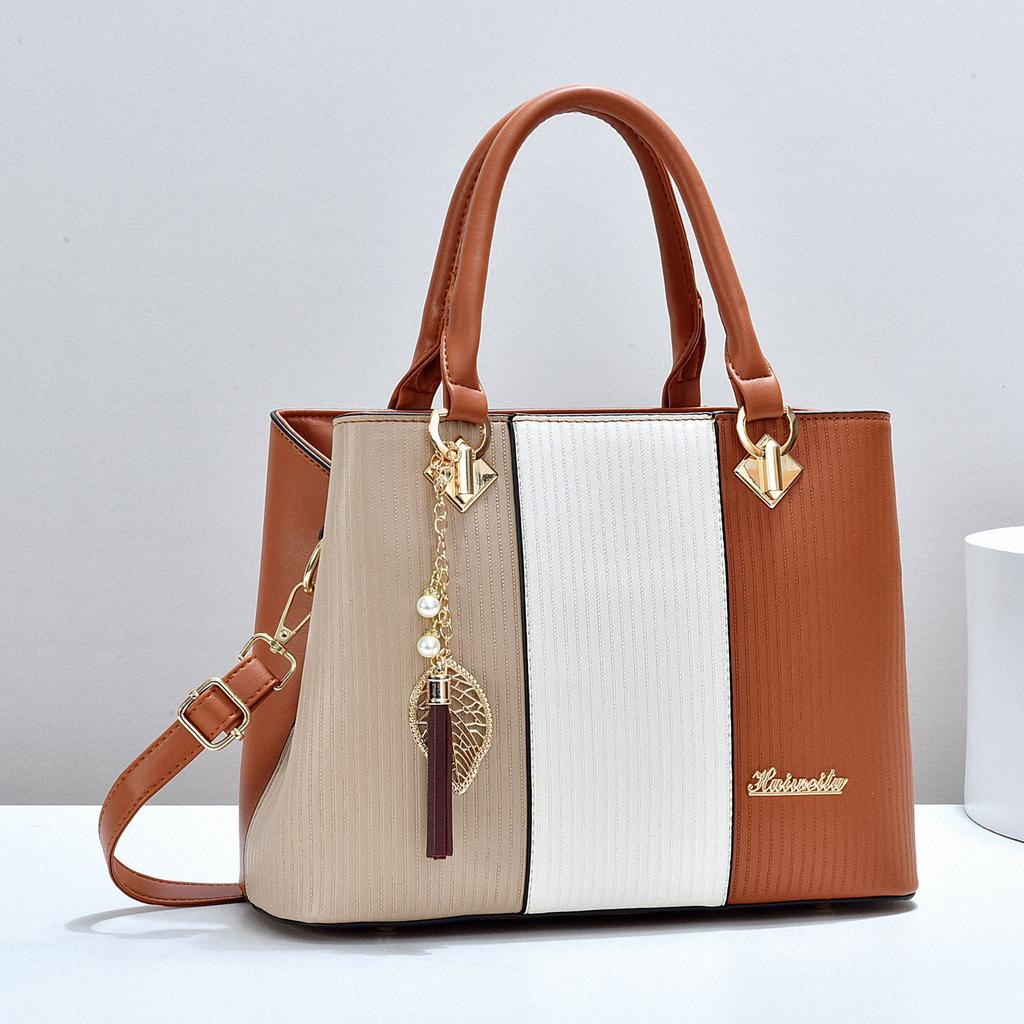 Women's Bags Fashi Trend Design Stripe Hit Color Handbag Shoulder Bag Messenger Bag Korean Style Bag
