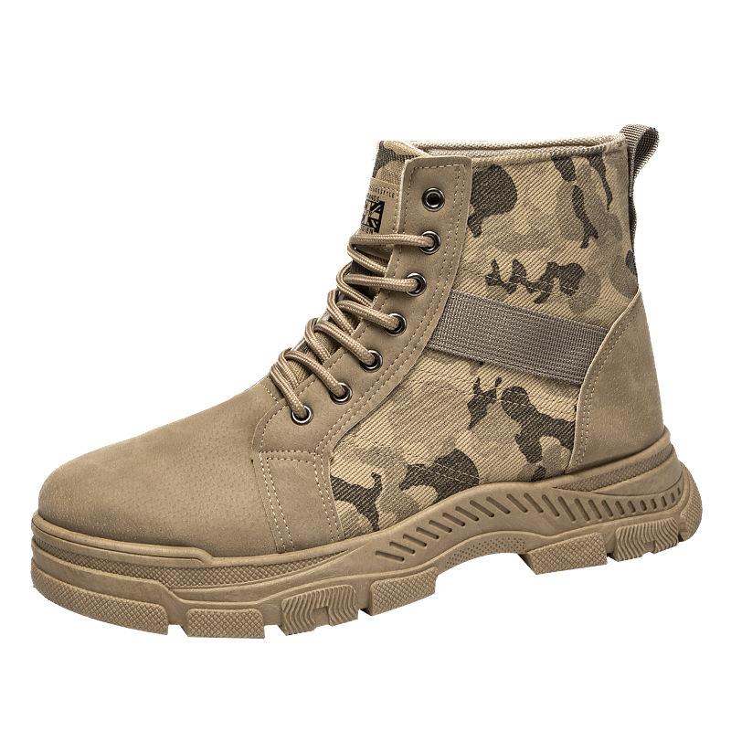 Camouflage Canvas Martin Boots Men's High-top Autumn and Winter Tooling Rhubarb Boots Medium-top Men's Shoes Western Cowboy Boots