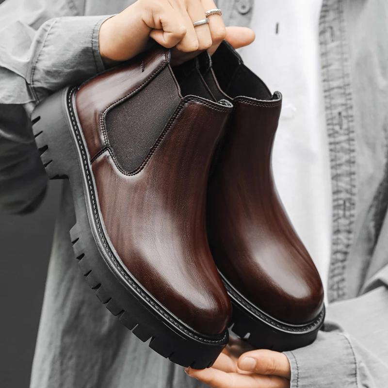 Thick Bottom Waterproof Platform New Chelsea Boots Brand Omfortable Fashion Boots Classic Mens Business Leather Casual Men Shoes