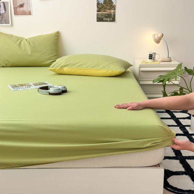Skin-friendly Bedsheet 100% Cotton Fitted Sheet Adults Kids Bed Linen Bed Cover Solid Color Sheets Couvre Lit (No Pillowcase)
