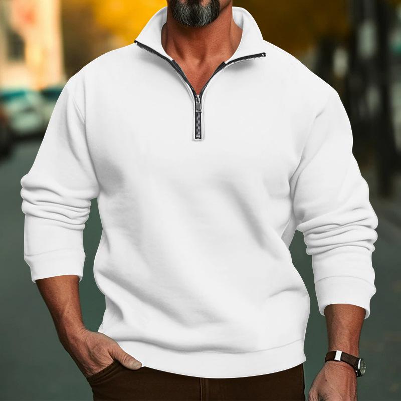 New Men's Casual Stand-Collar Zip-Up Sweatshirt Loose-Fit Men's Fleece-Lined Hoodie