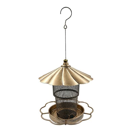 Bird Feeder with Rainproof Roof Metal Feeder Large Capacity Grain Storage Bin And Tray Feeder for Outdoor Garden Patio