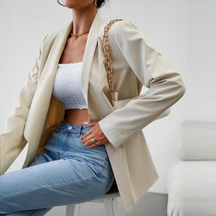 Autumn Winter Women's Casual Long Sleeve Solid Color Blazer Suit Button Commuter Temperament