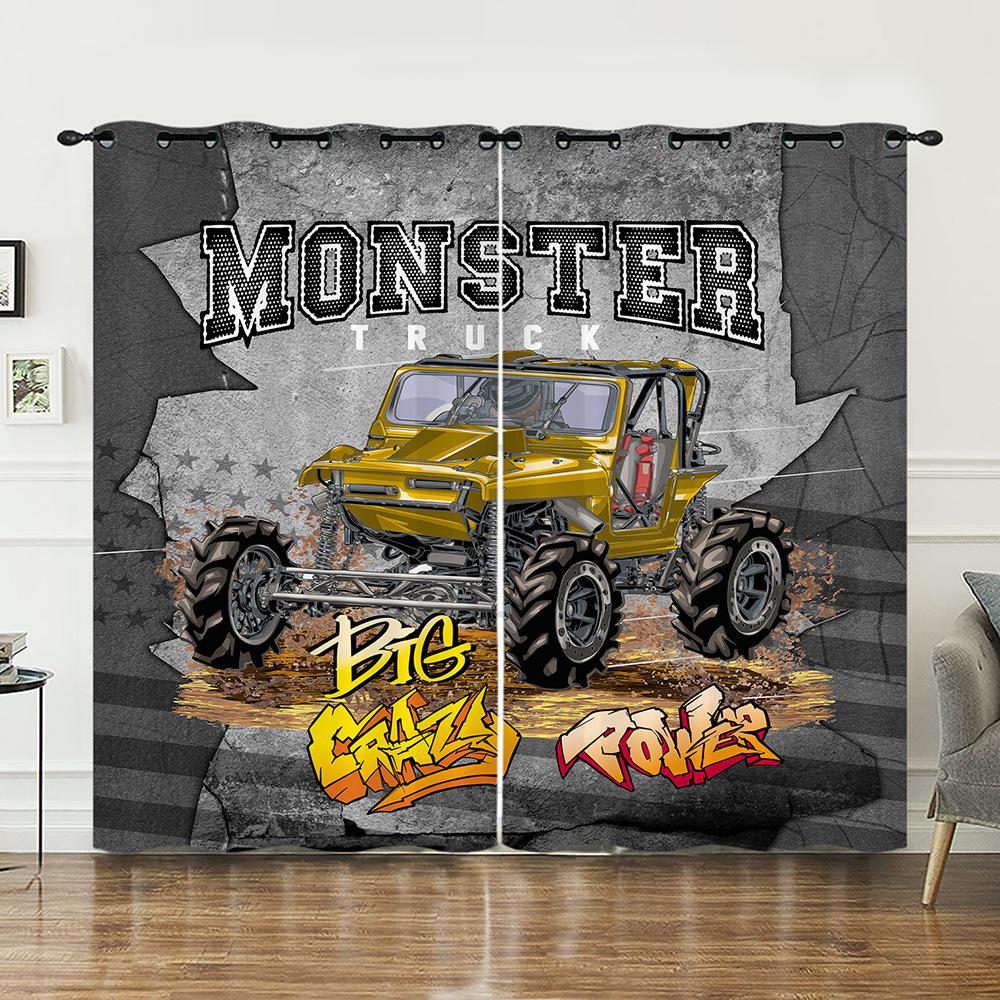 Curtains Locomotive Truck Decoration Sunshade Digital Printing Curtain Blackout No Punching Bedroom