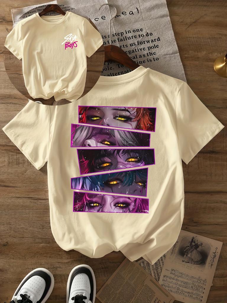 Women's Kpop Devil Letter Graphic Print T-shirt Black Short Sleeve Crew Neck Casual Top With Vibrant Cartoon Summer Spring Tee