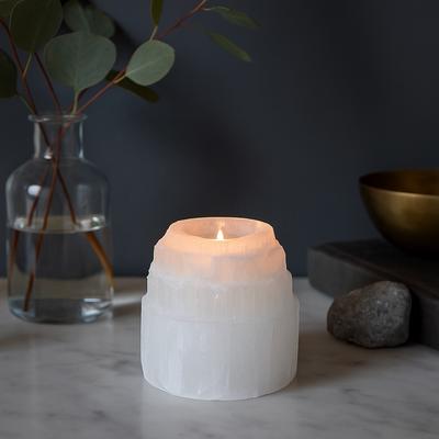 Selenite Crystal Candle Holder Mountain Top 8 Cm