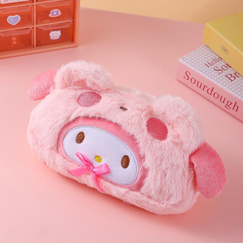 Sanrio Plush Pencil Case Cosmetic Bag Large Capacity Pen Pouch Hello Kitty Kuromi Melody Stationery Storage Bag School Supplies
