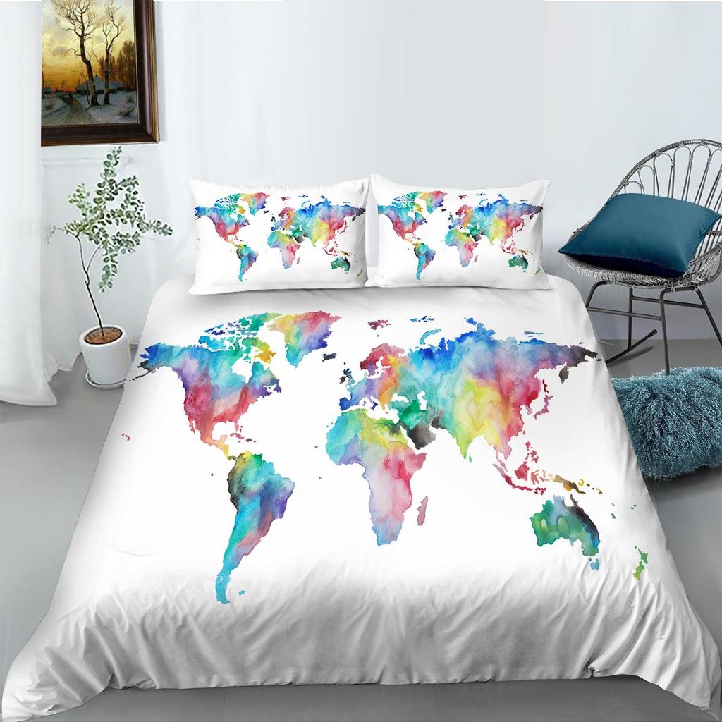 2023 Set de husă de pilotă cu hartă în stil nou King Queen Size Lenjerie de pat World Luxury Husă de pilota 3D băiat, fată, bărbat, femeie, set de lenjerie de pat moale