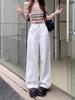 White Plus Size Straight Leg Jeans for Women - Spring/Autumn New Arrival, Pear Shaped Fit, Loose, Slimming, Wide Leg, Floor Length Pants