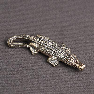 Antique Bronze Crocodile Miniature Figurines Vintage Brass Mini Alligator Statue Desk Ornaments Home Feng Shui Decor Accessories