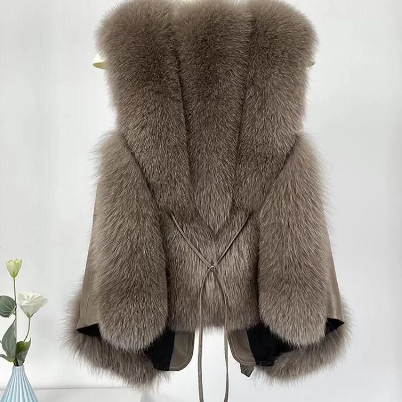 Autumn Winter Women Vest Short Style Splicing Solid Color Fur Coat