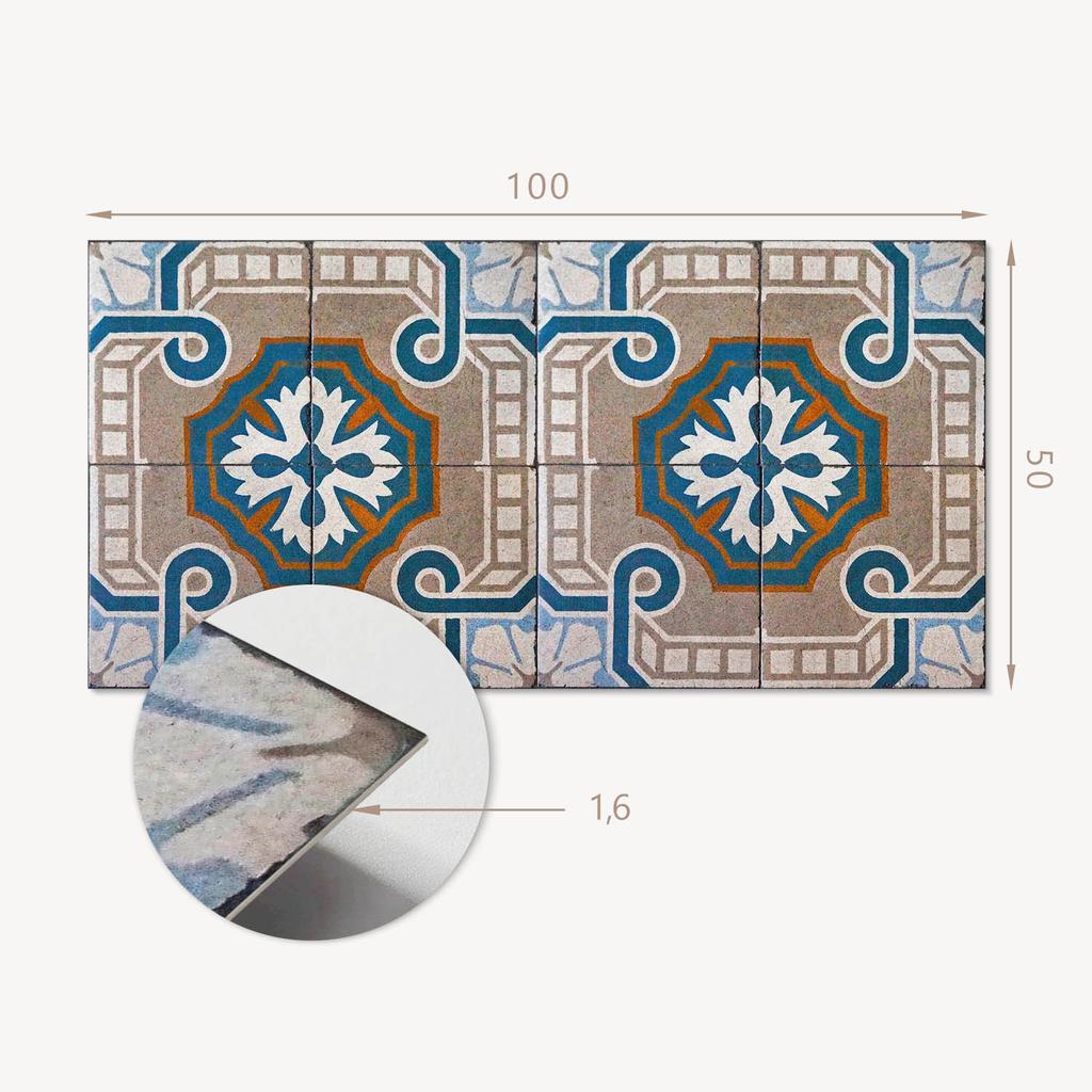 Vinyl Decorative Panel with Graphics for Kitchen or Bathroom 100x50 cm Mosaic Pattern with Ornaments