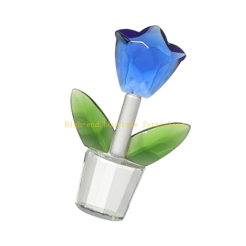  Crystal Glass Tulips Flower Miniature Sculpture Ornament for Valentines Gift