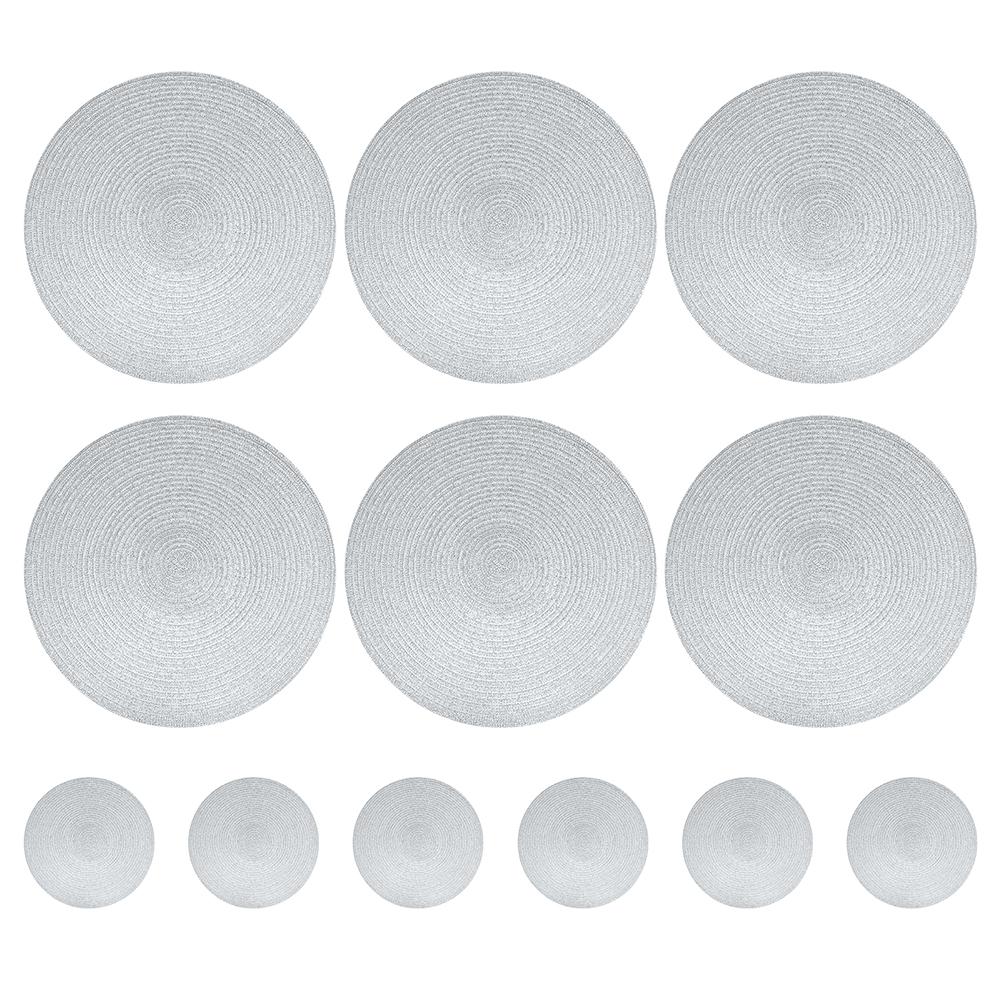 Set of 6 Round Braided Placemats Table Mats Woven Non-Slip Dining Table Heat Resistant Bowl Pads Kitchen Drink Cup Coasters