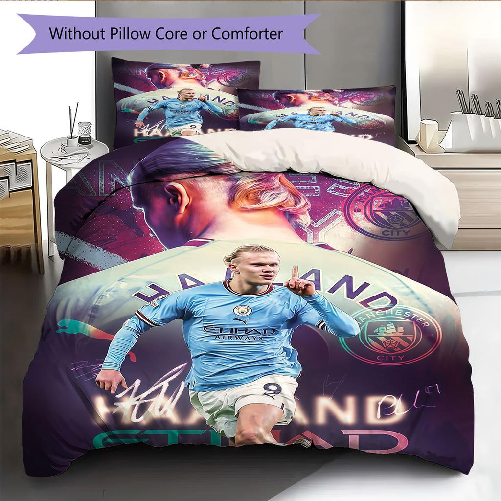 Erling Haaland Star Bedding Quilt Set Quilt Cover Pillowcase Home Decoration Birthday Gift (1 * Duvet Cover + 2 * Pillowcase, Without Core)