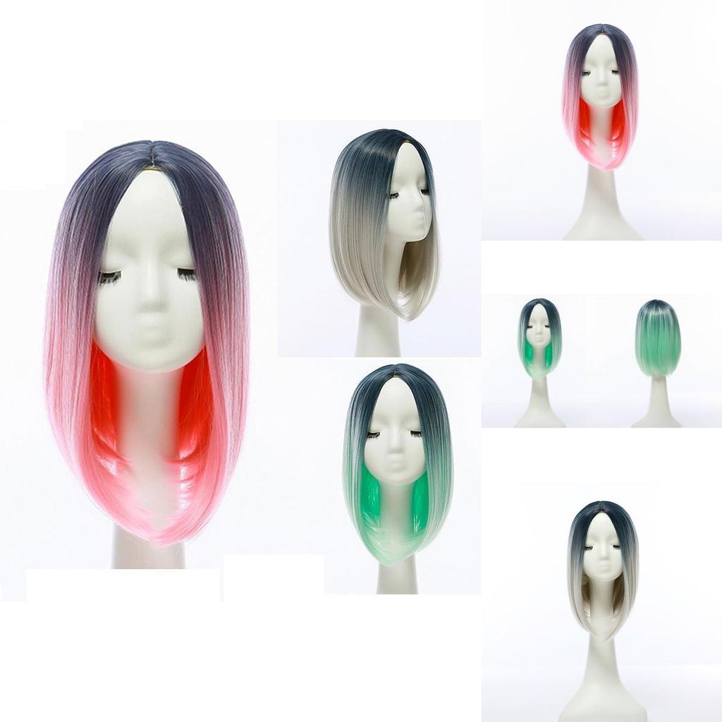 Short Hair Bob Wig With Gradient Color For Women And Natural Look
