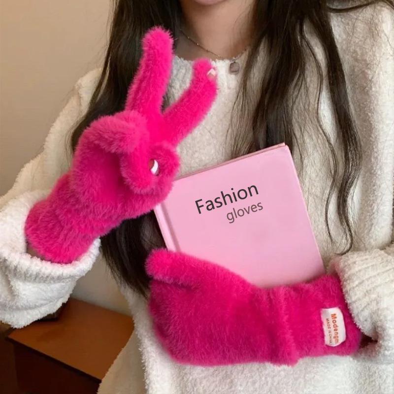 Soft Plush Fingerless Winter Gloves for Women - Long, Warm & Girlish Solid Colors