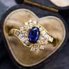 Court old money ring female, imitation sapphire oval oblique, premium ring