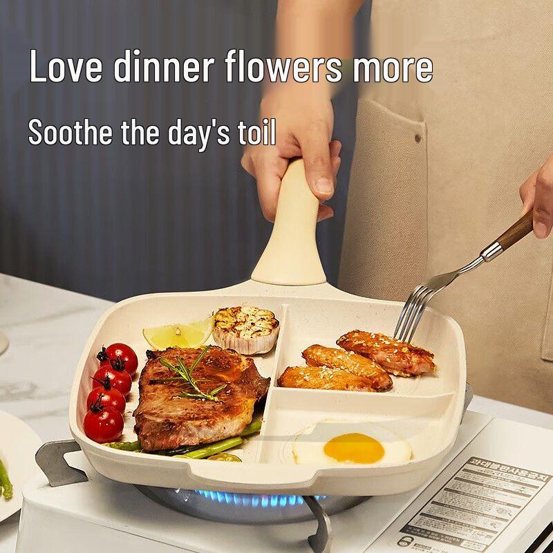 COOKER KING Big White 18cm Non-stick 4-Compartment Breakfast Frying Pan