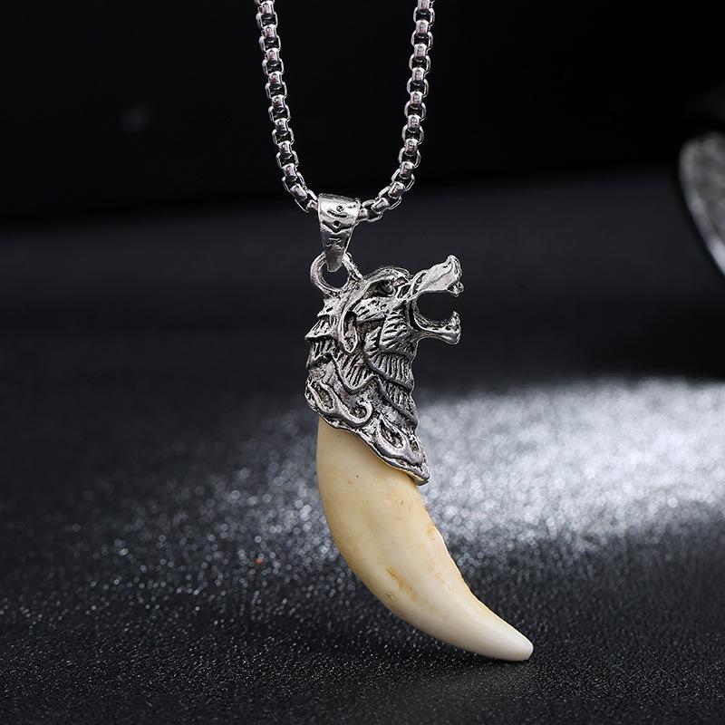 Wolf Tooth Pendant Necklace - Men's and Women's Stainless Steel Pendant Necklace Decorative Jewelry