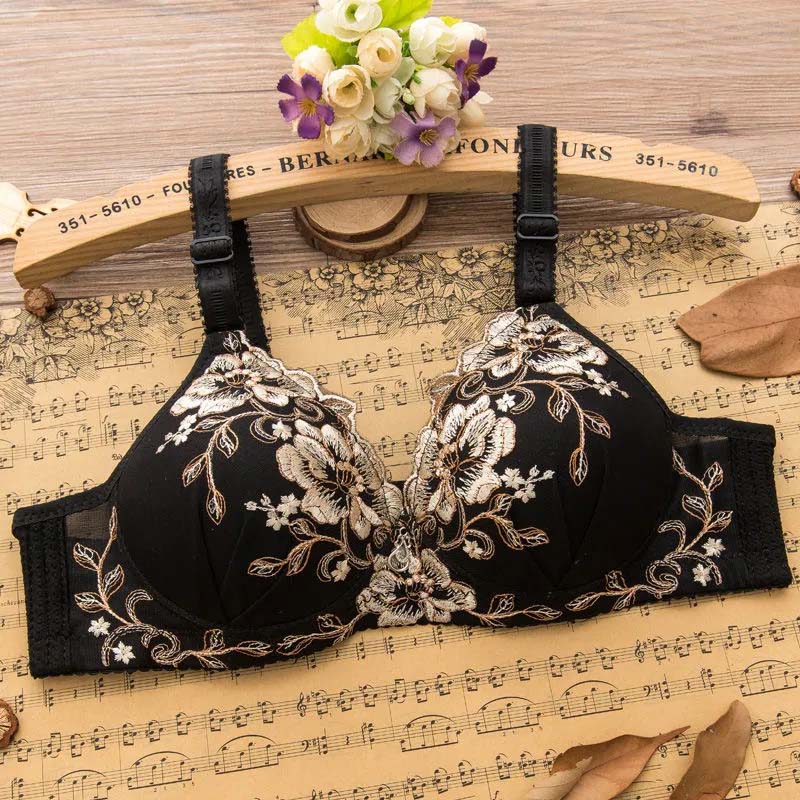 Gather Thin Section No Steel Ring Bra Ladies Anti-sagging Breasts Sexy Adjustable Embroidered Bra
