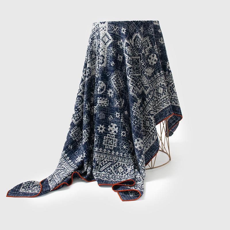 

Scarf Light Luxury and High-end Silk Wool Square Scarf Hand Rolled Double-sided Printed Silk Shawl High End Gift 140*140cm