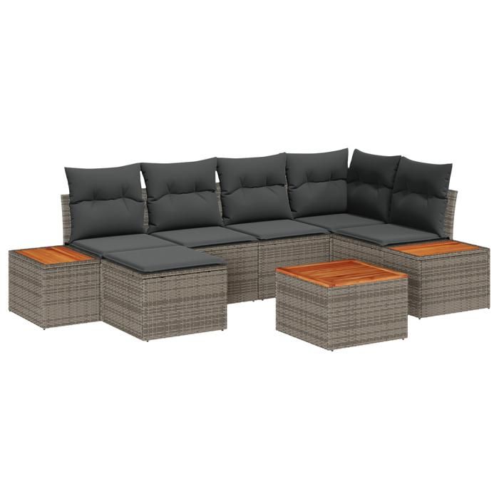 VidaXL Ensemble de canapé de jardin 7 pièces avec coussins gris poly rotin acacia 3348125