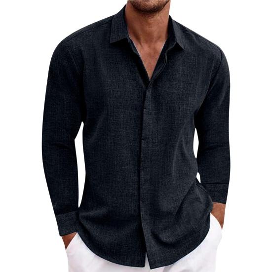 Fall Spring Men Shirt Button-down Turn-down Collar Cardigan Long Sleeves Loose Mid Length Casual Daily Wear