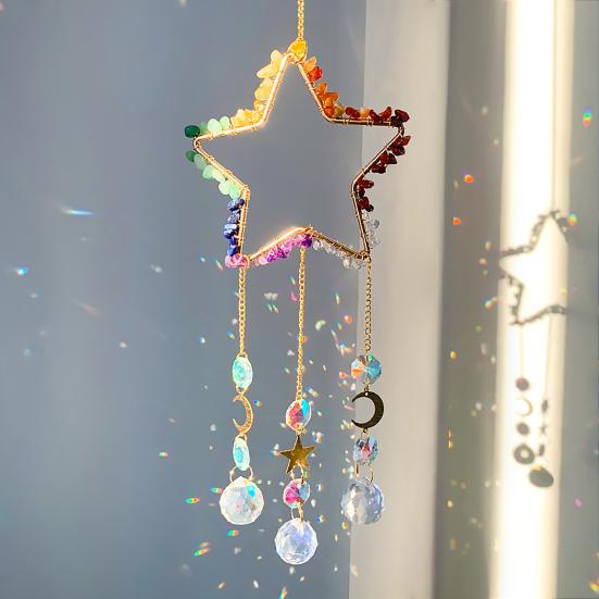 Yousheng Crystals Suncatcher, Hanging Star Sun Catcher with Prisms for Windows, Healing Crystal Wind Chimes Decor for Home, Gift for Christmas