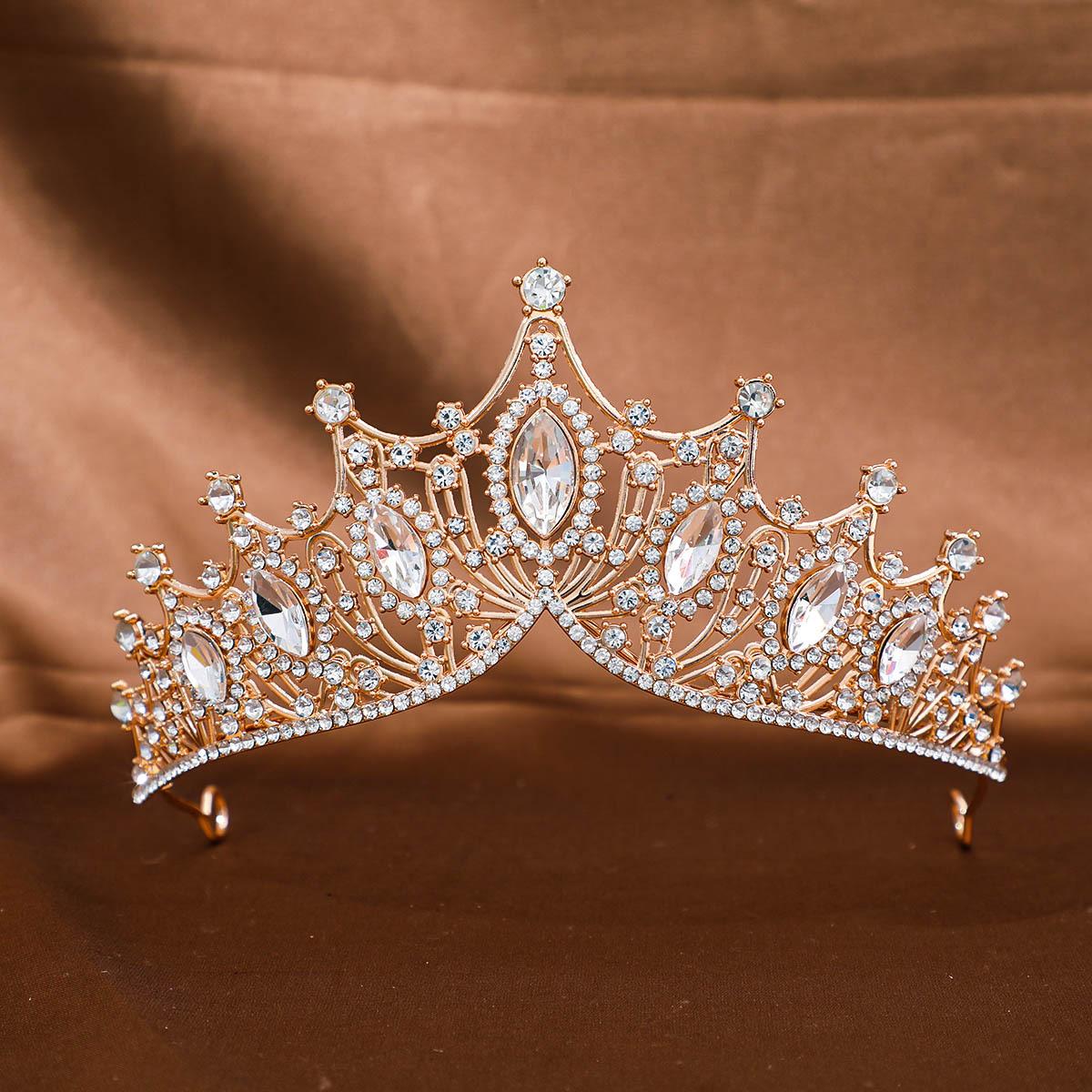 

2026 European and American Retro, Crown, Big Horse Eye Rhinestone Crown Headband, Wedding Disc Hair Alloy Accessories 14.5*8CM