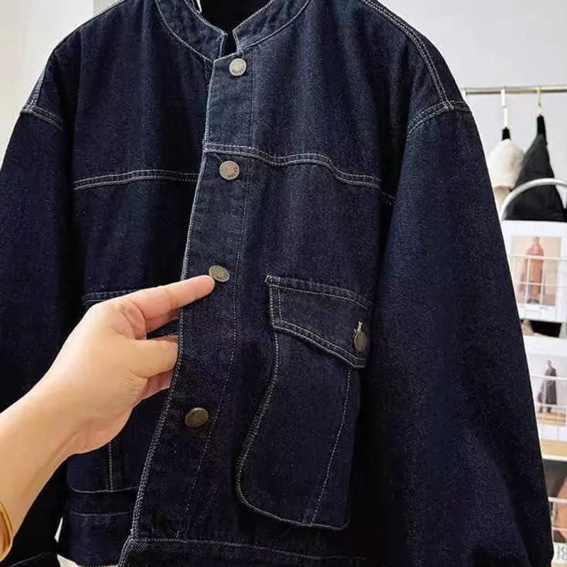 Frakke til Damer Fleece Fortykket Plys Efterår Vinter Oversize Afslappet Knap Denim Jakke