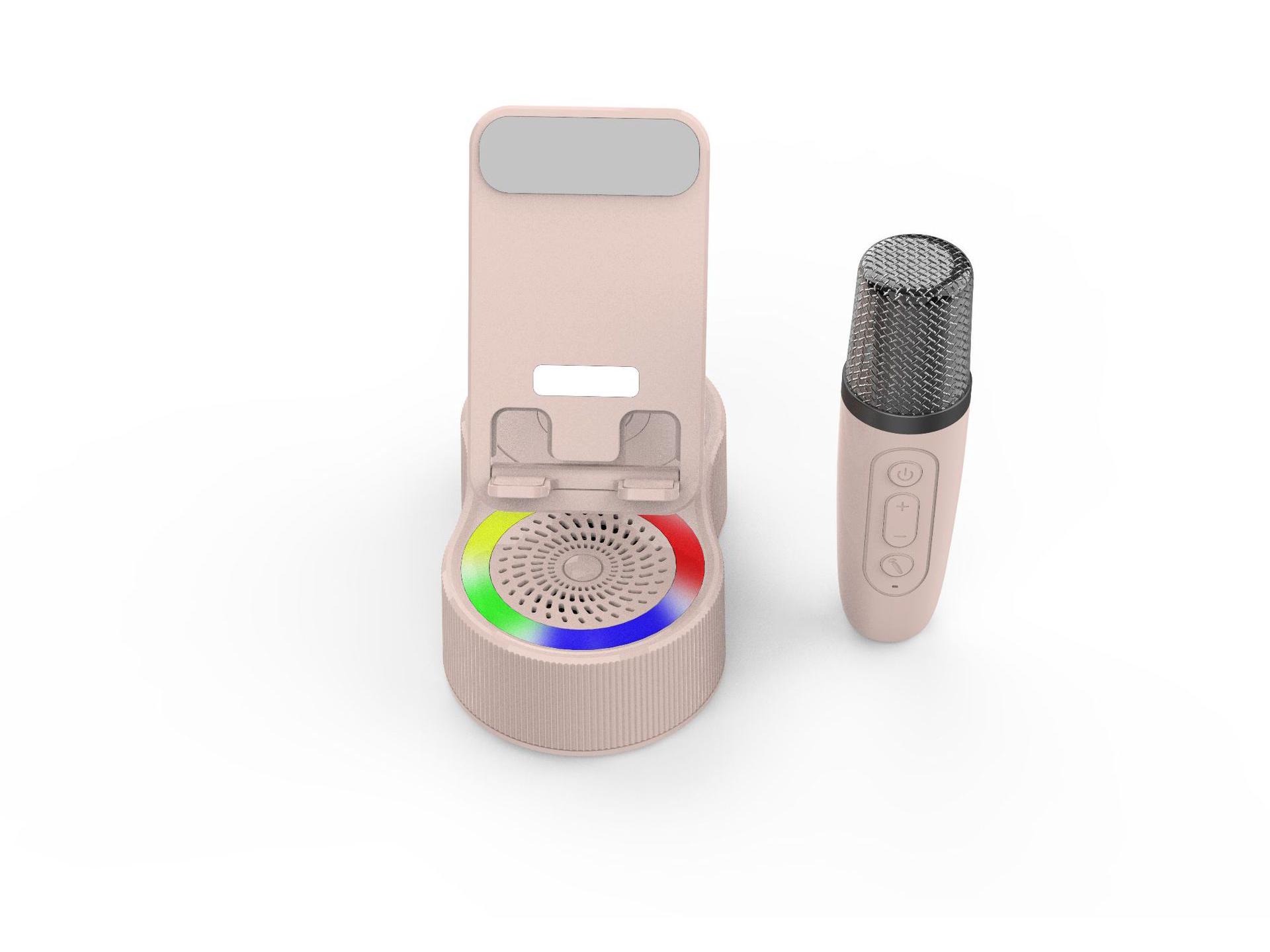 

Портативная многофункциональная Bluetooth-колонка: Караоке 5-в-1, Внешний аккумулятор, RGB-подсветка, Подставка для телефона Speaker + Dual Microphones розовый