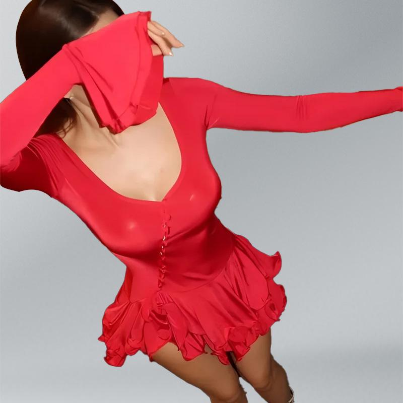 

New Summer Sexy Ruffled Women s Dress 3XL червоний
