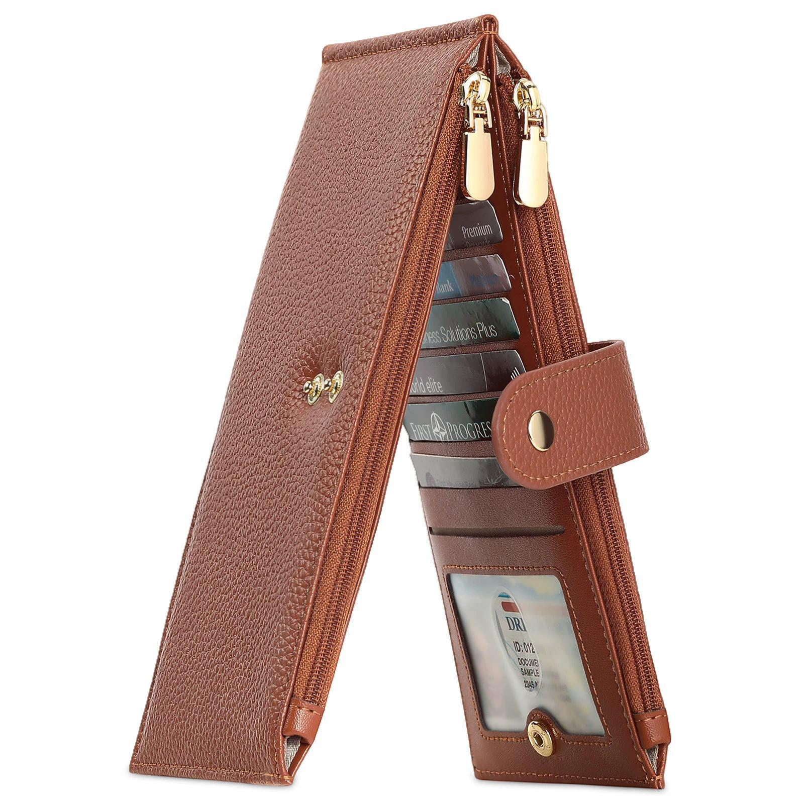 

Women s Slim RFID Blocking Leather Long Wallet Trendy Bifold Clutch with Zipper Pockets & Multi Card Slots коричневый