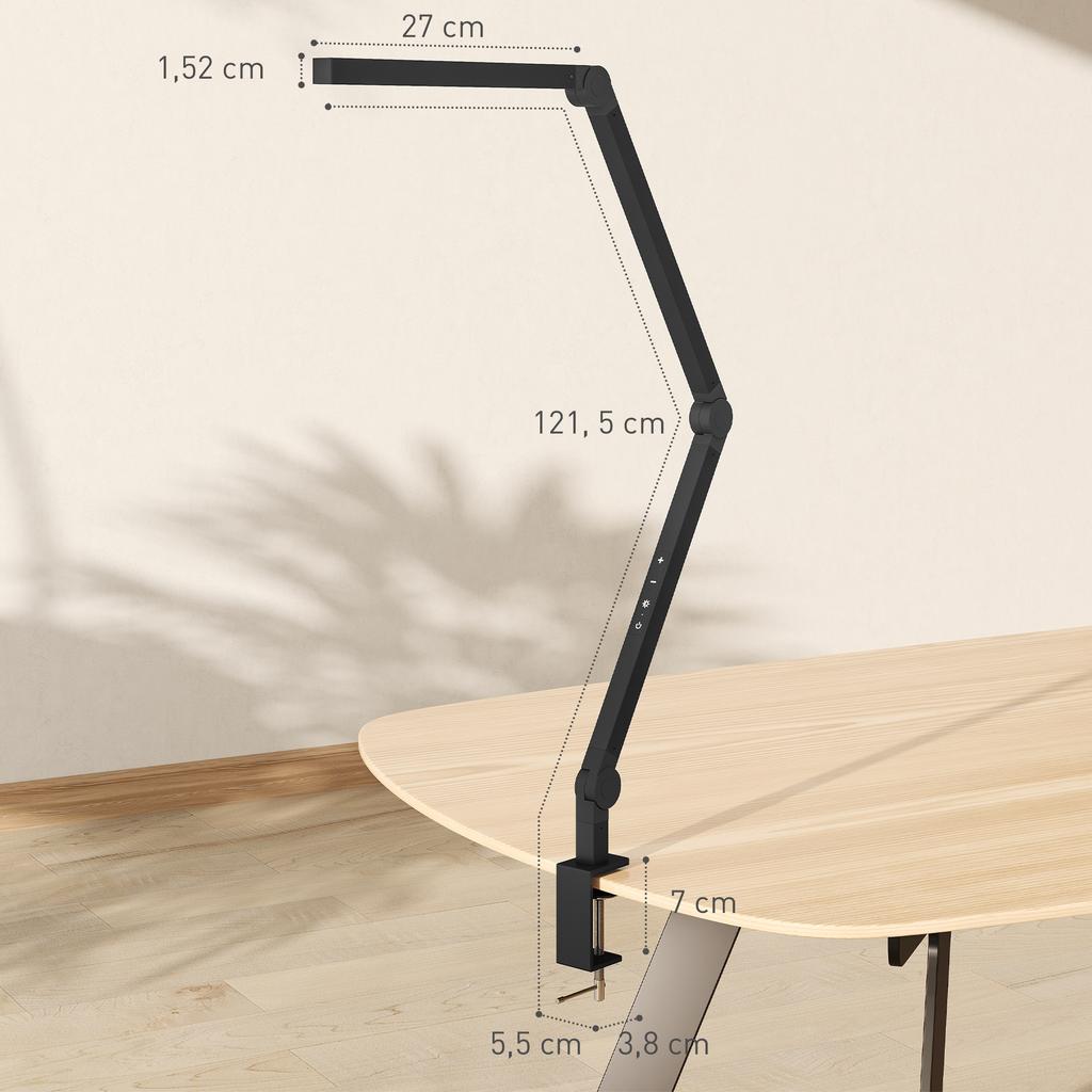 Desk Lamp, Adjustable Brightness and Color, Metal Clamp, 96 LEDs, Black