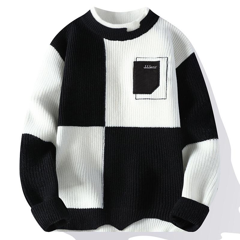 

Men s Color Block Half-High Collar Pullover Sweater - Trendy Autumn/Winter Knitwear Medium