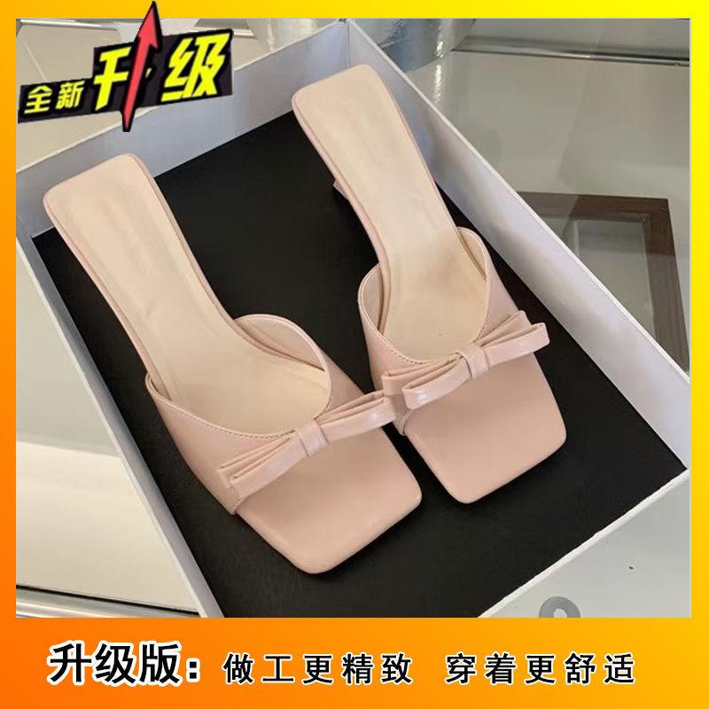 

сандалии на высоком каблуке-шпильке женская летняя обувь 2025 универсальная высококлассная мода французский бант с открытым носком крутые тапочки 40